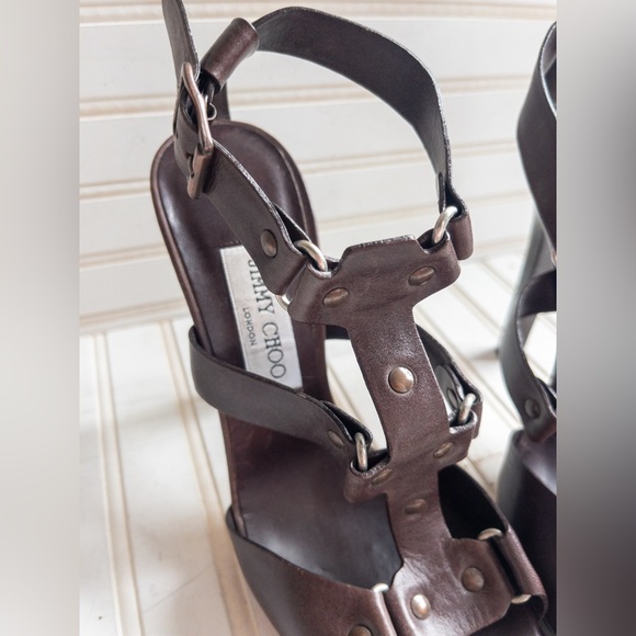 Brown Leather Jimmy Choo Strappy Sandals 39 - Picture 11 of 12